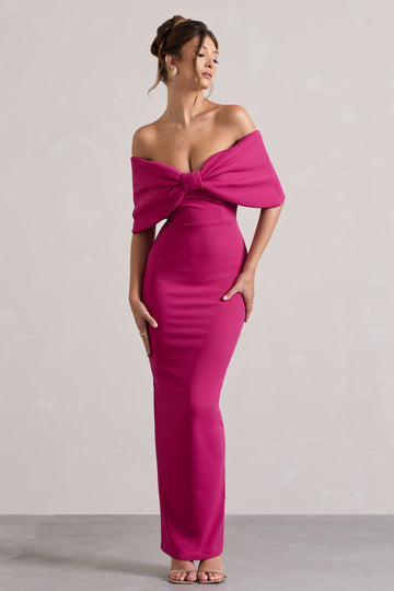 Cornelia Hot Pink Strapless Maxi Dress With Oversized Bow